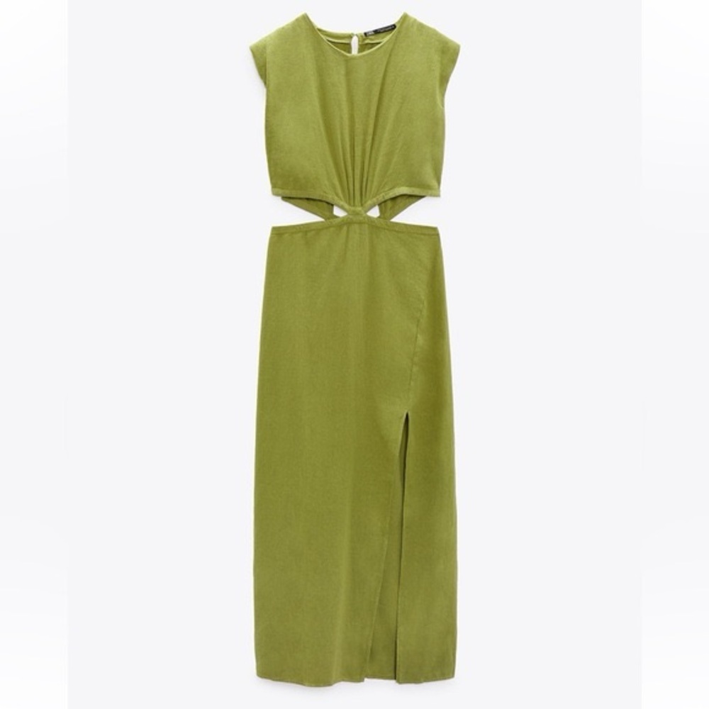 Zara Linen Cutout Midi Dress with Side Slit XS